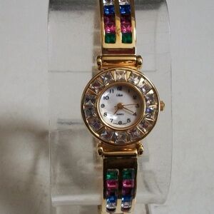 Women's Gold Finish Multicolor Rhinestone Fashion Dress Up Party Wear Watch